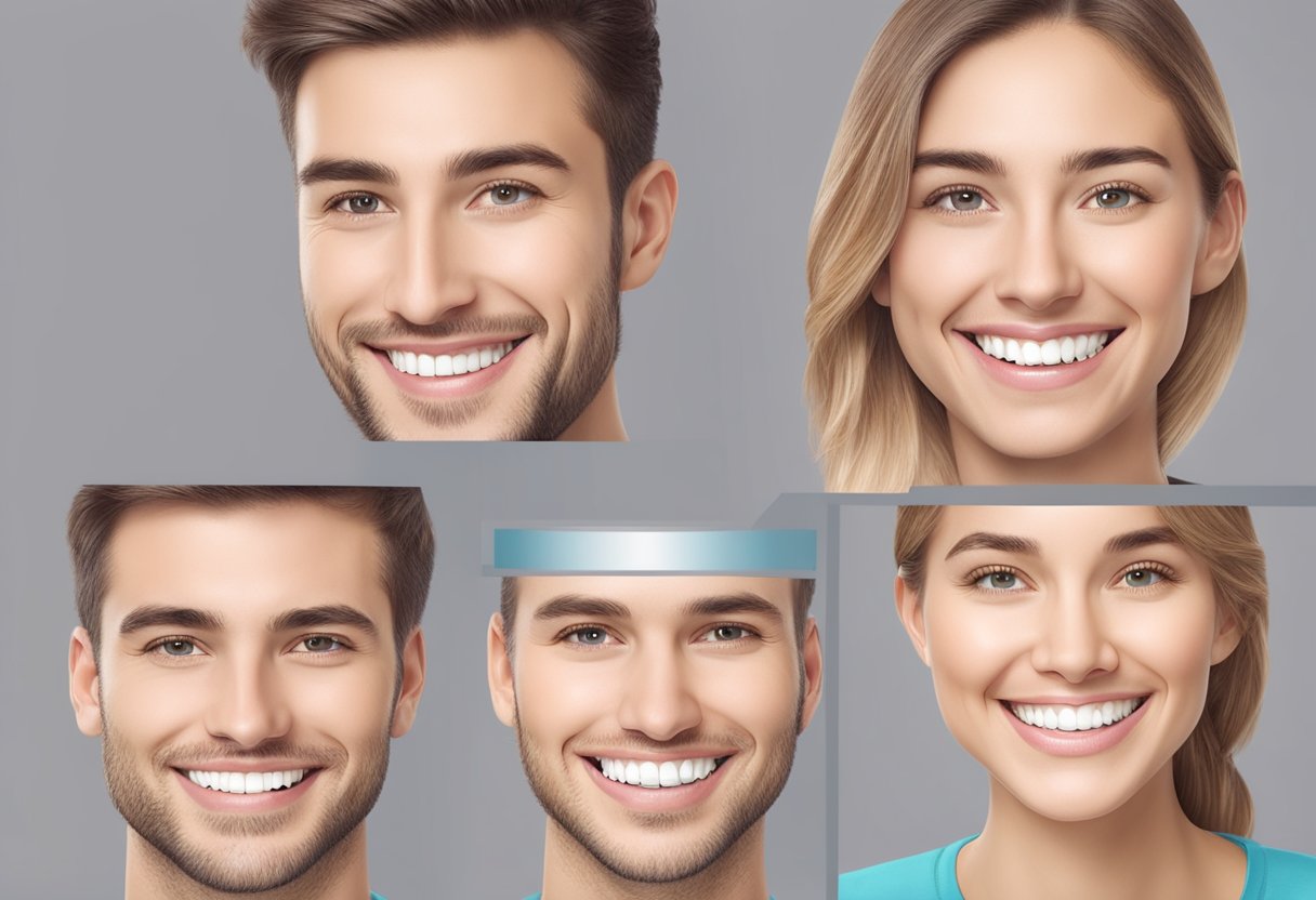 A smiling, confident person before and after using Invisalign, with visible improvements in their teeth alignment and overall appearance